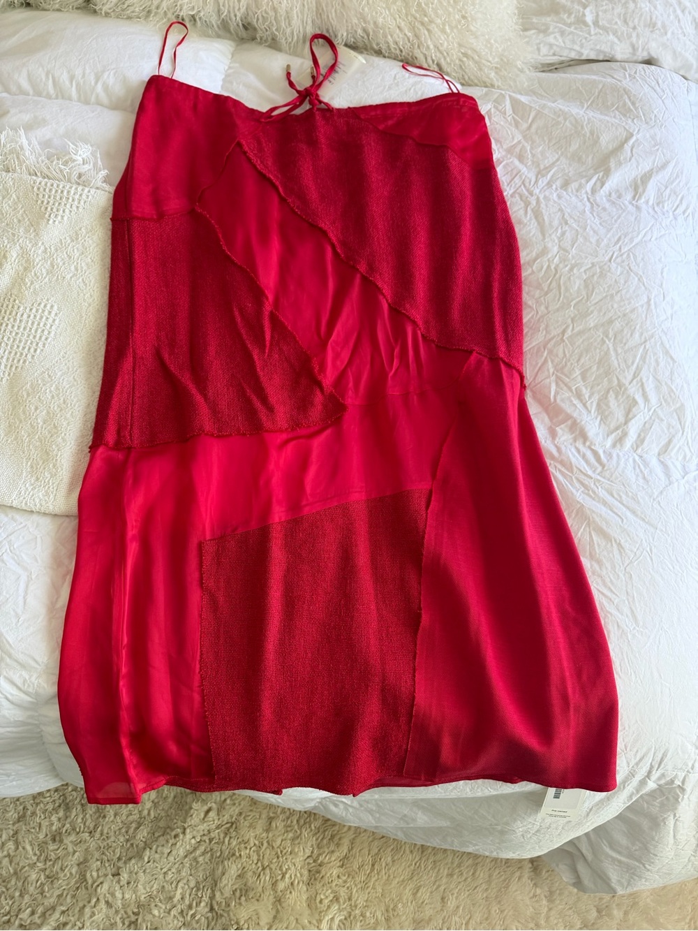 cult gaia red patchwork midi slip skirt NWT